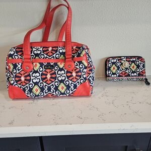 Vera Bradley Sun Valley Purse Orange Navy Blue  with Wallet